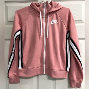 Nike Womens Pink with Racing Stripes Hooded Warm up Jacket - Size Small - VGUC